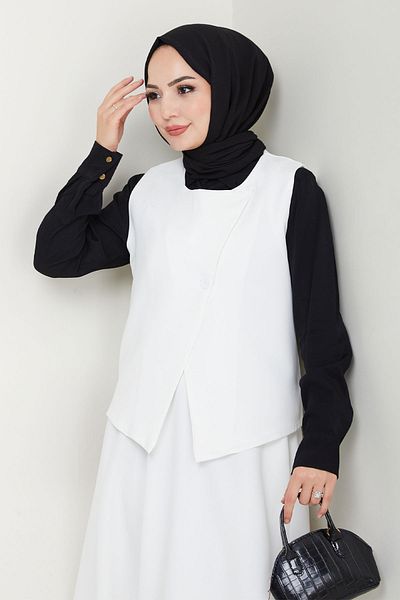 InStyle Vestă asimetrică dublă Suit White