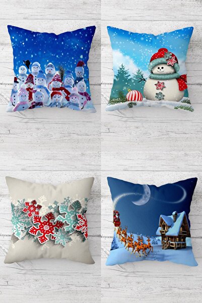 MENTEŞ HOME Snowman New Year New Year Hidden Zippered Throw Pillow Cover Sofa...
