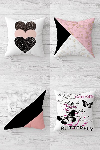 MENTEŞ HOME Σετ μαξιλαροθήκη καναπέ με μοτίβο καρδιάς πεταλούδα τρίγωνο με κρ...