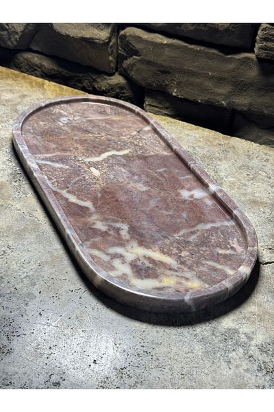 Polen Stone صينية تقديم من الرخام الطبيعي مقاس 40 × 20 سم