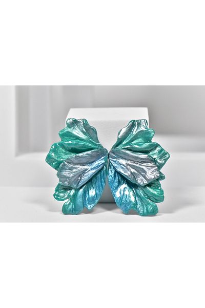 NARRU Handmade NARRU earrings, inspired by flowers and leaves, green, turquoise and silver, Marilu 04