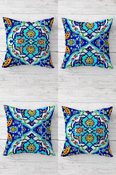 MENTEŞ HOME Combinație de modele etnice turcoaz Husă de pernă cu fermoar ascu...