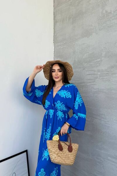 mezqa Rochie verde cu mâneci lungi din viscoză cu modele etnice