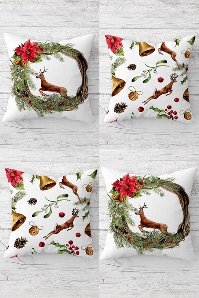 MENTEŞ HOME Deer New Year Concept Hidden Zippered Throw Pillow Cover Sofa Pil...
