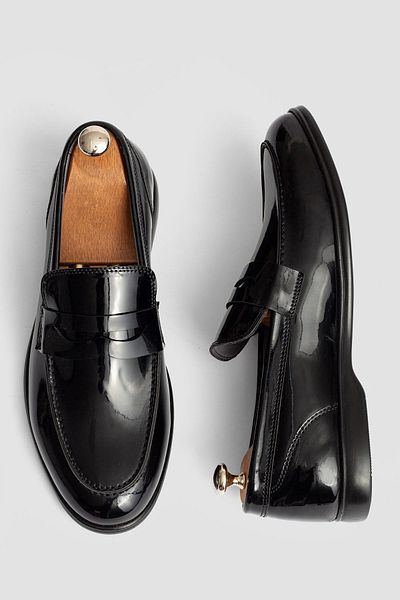 KİNGLE Casual Men's Black Patent Leather Shoes 1360