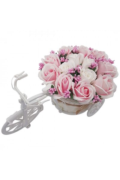 dalimag Aranjament floral trandafiri "Bicicleta cu flori zambarete", flori de sapun, Dalimag, 30x17x15 cm
