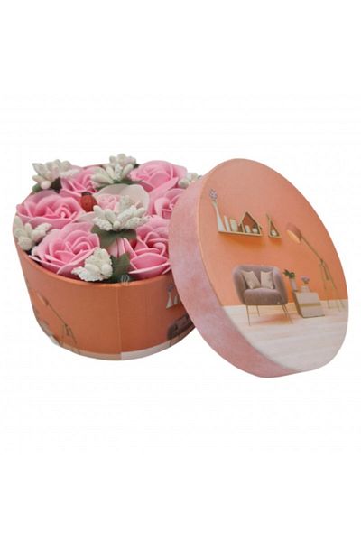 dalimag Floral arrangement 7 roses round box, soap flowers, red, 11x9x6 cm