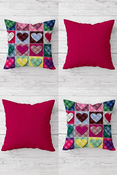 MENTEŞ HOME مجموعة غطاء وسادة على شكل قلوب بلون فوشيا وسحاب مخفي (4 قطع)