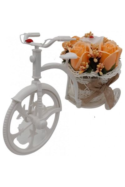 dalimag Floral arrangement, roses, oranges "Bicycle with smiling flowers", soap flowers, 22x15x12 cm