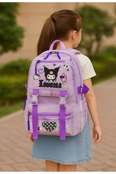 JOJO KIDS حقيبة ظهر مدرسية ابتدائية كورومي للبنات، حقيبة مقاومة للماء، مجموعة من 3 قطع