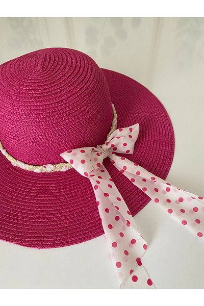 Petek Collection Fuchsia Pink Straw Beach Hat with Bow