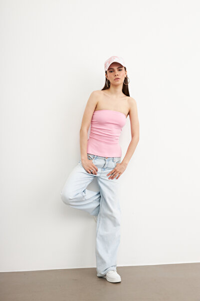 Bipantolon Γυναικεία ροζ στράπλες μπλούζα με μαλακή υφή Modal με σχισμές στο πλάι