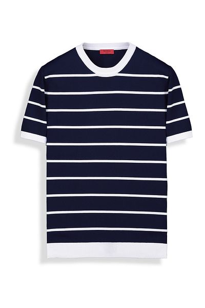 Sarar Interview Crew Neck Striped Navy Blue Knitwear T-Shirt
