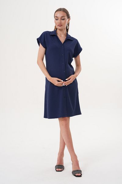 Miss Dünya Lissa Shirt Collar Short Sleeve Striped Front Button Midi Length Maternity and Maternity Dress
