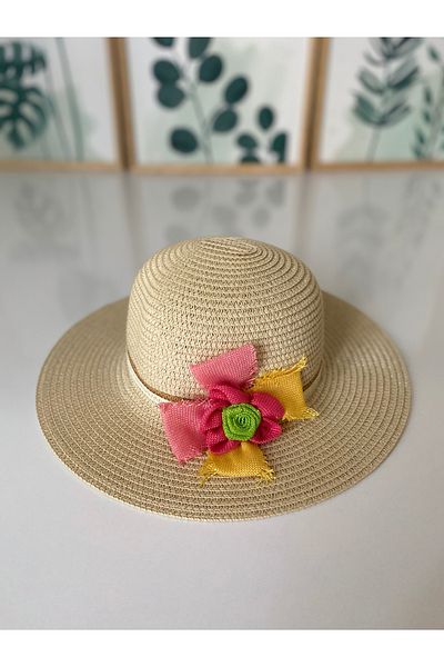 Petek Collection Straw Beach Children's Hat with Accessories (3-8 Years)