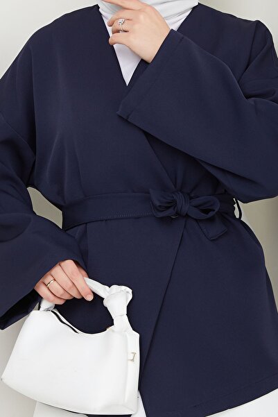 InStyle Однобортний кімоно з поясом, темно-синій