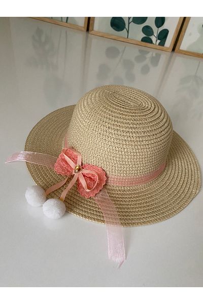 Petek Collection Straw Beach Children's Hat with Accessories (3-8 Years)