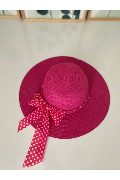 Petek Collection Fuchsia Pink Straw Beach Hat with Bow