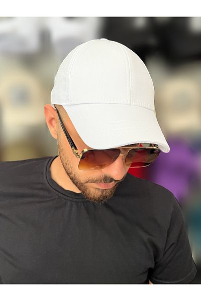 ZERAMİNE White Flat Hat Unisex Model 100% Cotton Velcro Adjustable Women-Men