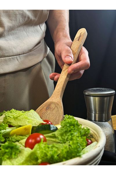 bonfesto Set of 2 Acacia wood utensils, spoon and fork, 30 x 6.5 x 1.5 cm