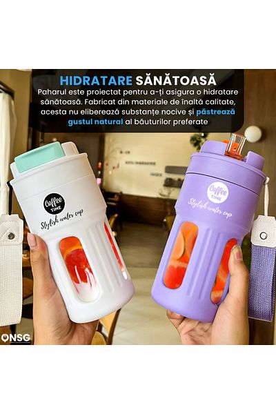ONSG Cană de cafea Seasonsip din sticlă, plastic transparent, anti-oprire și anti-cădere, rezistență, albă