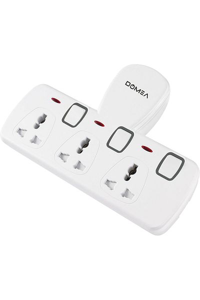 DOMEA Power Adapter with 3 Universal Sockets, Individually Switched, Wall Charger, Multi-Plug Extens