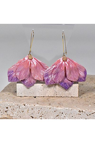 NARRU NARRU earrings, handmade, chandelier, flower, pink and lilac, Vera 03