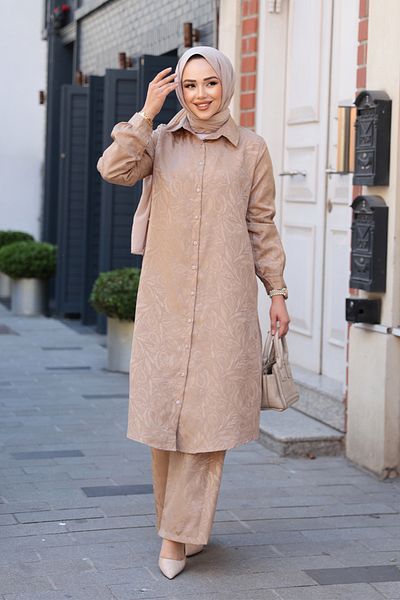 N.S NEVA STYLE Patterned Mink Hijab Double Set 12981V
