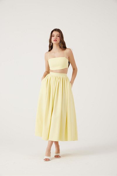 HOLLY LOLLY Long Skirt and Crop Double Isabella Suit with Pockets Yellow