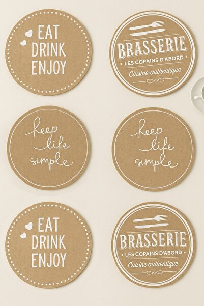 Anadolu Saray 6 Pieces Patterned Straw Supla Set of 6 American Serving Supla Plate Pan Pot Mat