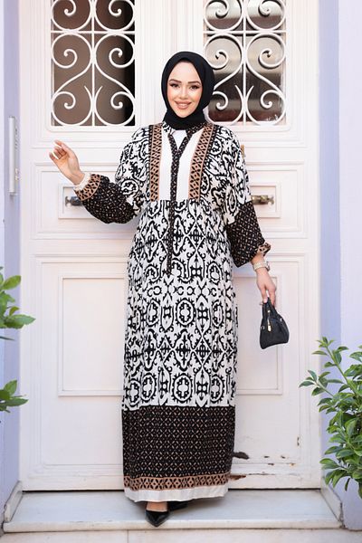 N.S NEVA STYLE Φόρεμα Hijab με λουλούδια μαύρο 24013S