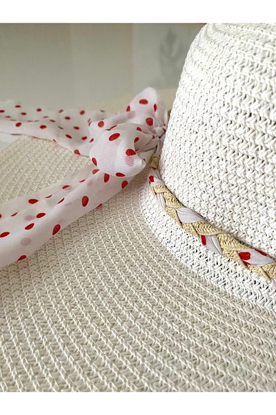 Petek Collection Straw Beach Hat with Bow Ribbon Accessories