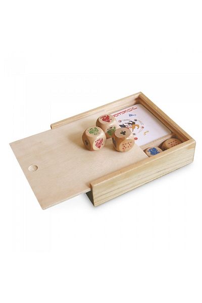 dalimag 2-in-1 game set, deck of cards and dice, in wooden box