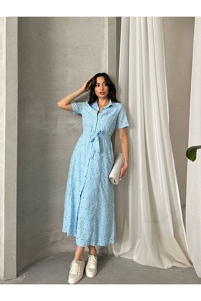 SUN STYLE ROCHIE COTON IMPORTAT FISTO CU MODEL DE FLORI CU DETALII DE BIRUȘĂ ȘI CUREA