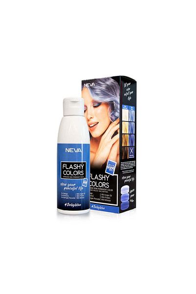 Neva Flashy Colors Baby Blue, Vopsea de păr semipermanentă, albastru pastel, 100% vegană, Neva, 100 ml