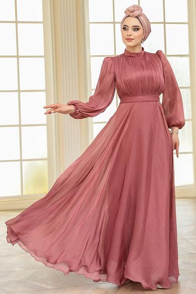 N.S NEVA STYLE Βραδινό φόρεμα Drape Detailed Dusty Rose Hijab 51072GK