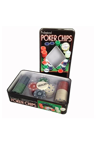 dalimag Joc de poker in cutie de aluminiu 4 x 25 jetoane (albastru, verde, alb si rosu)