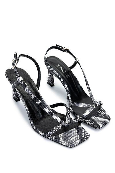 Tamer Tanca Women's Genuine Leather Black/White Snake Heeled Shoes