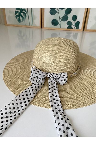 Petek Collection Straw Beach Hat with Bow and Ribbon