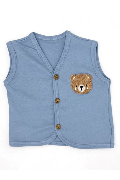 Ege Bebek Baby Boy Teddy Bear Embroidered Buttoned Seasonal 3-6-9-12-18-24 Months Combed Cotton Vest