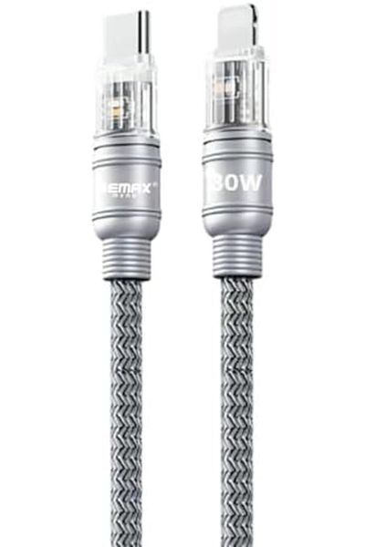 Remax Mena USB C Cable 30W With Light Connector 1M - Type C to iPh, Zinc Alloy & Braided, Fast Charg