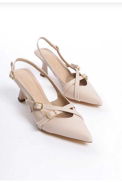 SU PERİSİ Women's Double Banded Buckle Detail Patent Leather Pointed Toe Wedding Wedding Bridal Shoes