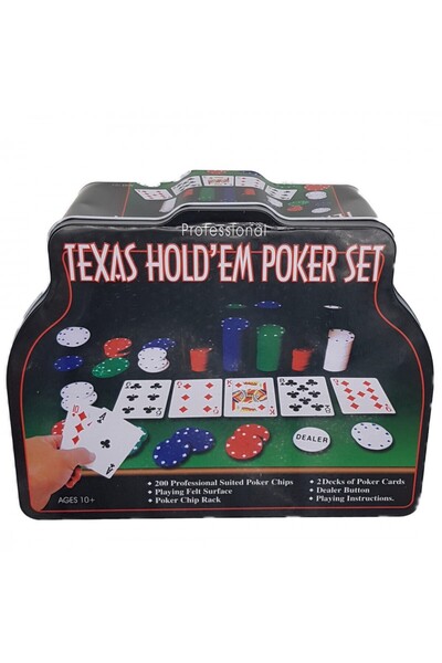 dalimag Set Poker Texas Holden negru 200 jetoane, 2 carti, covoras, 3 butoane, cutie