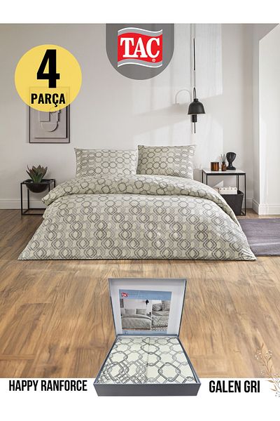 Taç Galen Gray Ranforce Double Duvet Cover Set 200X220 cm