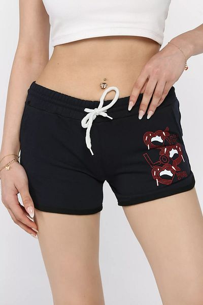 GÜLSELİ Mini pantaloni scurți de damă cu imprimeu bleumarin