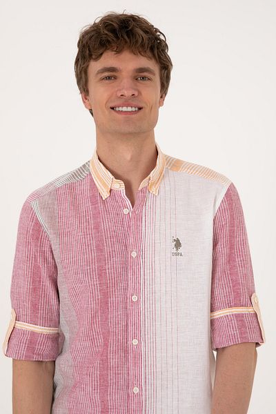 U.S. Polo Assn. Ανδρικό μακρυμάνικο πουκάμισο σκούρο χακί 50305465-VR111