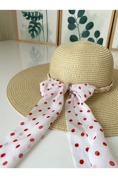 Petek Collection Straw Beach Hat with Bow and Ribbon
