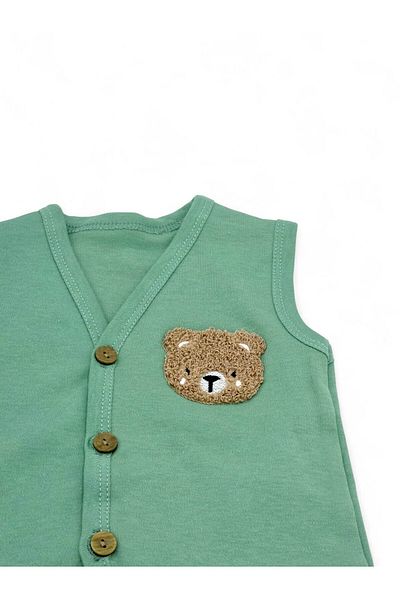 Ege Bebek Baby Boy Teddy Bear Embroidered Buttoned Seasonal 3-6-9-12-18-24 Months Combed Cotton Vest