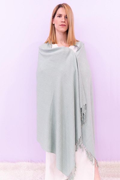 Defne&Apollon İpekçilik Hand Woven Peace Silk Wide Shawl 95 X 200 cm - Water Green