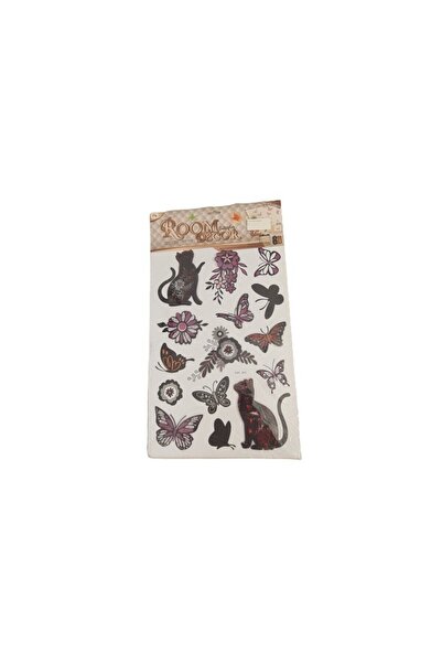 dalimag Stickere decorative, model pisici si flori, negru/rosu, 5 x 5 cm